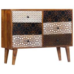 Berkfield Home Sideboard with Printed Pattern 90x30x70 cm Solid Mango Wood in Brown - Size: 90 x 30 x 70 cm - thumbnail 9