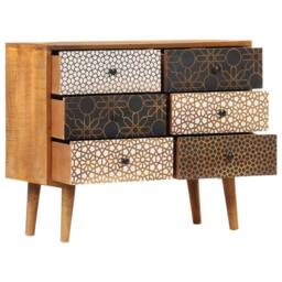 Berkfield Home Sideboard with Printed Pattern 90x30x70 cm Solid Mango Wood in Brown - Size: 90 x 30 x 70 cm - thumbnail 1