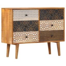 Berkfield Home Sideboard with Printed Pattern 90x30x70 cm Solid Mango Wood in Brown - Size: 90 x 30 x 70 cm - thumbnail 2