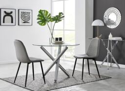 FurnitureboxUK Selina Round Glass Chrome Leg Dining Table & 2 Corona Black Leg Chairs in Grey - Size: 2 Person - thumbnail 1