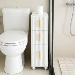Hygrad Built to Survive Slim Bathroom Floor Cabinet, Narrow Floor Storage Unit With 3 Drawers in White - thumbnail 7