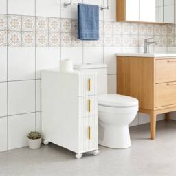 Hygrad Built to Survive Slim Bathroom Floor Cabinet, Narrow Floor Storage Unit With 3 Drawers in White - thumbnail 8