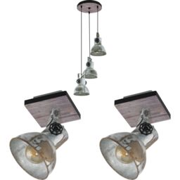 Loops Ceiling Pendant & 2x Matching Wall Lights Industrial Raw Steel Multi Lamp Set in Metallics