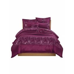 Snug City Embroidered Duvet Cover Set Luxury Bedding with Matching Accessories in Purple - Size: King - thumbnail 2