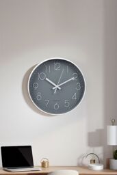 Living and Home 12-Inch Minimalist Wall Clock with Arabic Numerals in Grey - thumbnail 4