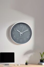 Living and Home 12-Inch Minimalist Wall Clock with Arabic Numerals in Grey - thumbnail 3