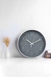Living and Home 12-Inch Minimalist Wall Clock with Arabic Numerals in Grey - thumbnail 5