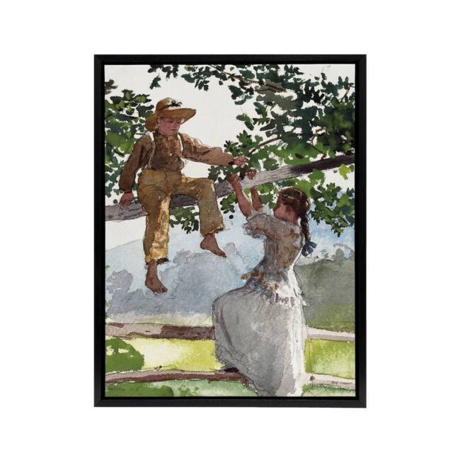 "Artery8 On the Fence Children Portrait Winslow Homer Framed Canvas Wall Art - Size: W12"" x H16""" - image 1