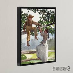 "Artery8 On the Fence Children Portrait Winslow Homer Framed Canvas Wall Art - Size: W12"" x H16""" - thumbnail 2