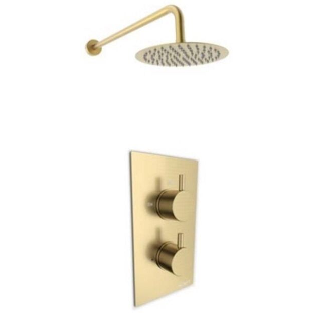 Clifton Brushed Brass Concealed Mixer Shower with Fixed Overhead Drencher in Gold
