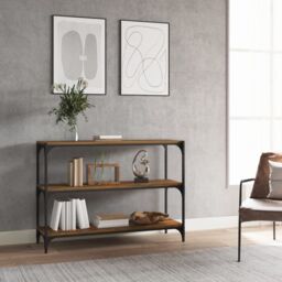 Berkfield Home Book Cabinet Smoked Oak 100x33x70.5 cm Engineered Wood & Steel in Brown - thumbnail 1