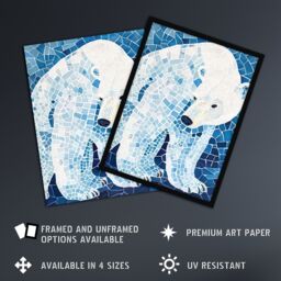 "Artery8 Polar Bear Blue White Mosaic Pattern Folk Art Wall Art Print - Size: W24"" x H32""" - thumbnail 2