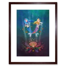 "Artery8 Wall Art Print Mermaids Kids Music Framed Art in Brown - Size: W7"" x H9""" - thumbnail 1
