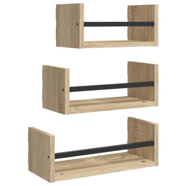 Berkfield Home 3 Piece Wall Shelf Set with Bars Sonoma Oak Engineered wood in Brown - image 1