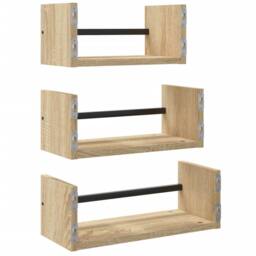 Berkfield Home 3 Piece Wall Shelf Set with Bars Sonoma Oak Engineered wood in Brown - thumbnail 6