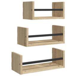 Berkfield Home 3 Piece Wall Shelf Set with Bars Sonoma Oak Engineered wood in Brown - thumbnail 1