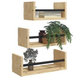 Berkfield Home 3 Piece Wall Shelf Set with Bars Sonoma Oak Engineered wood in Brown - thumbnail 3