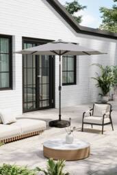 Garden Sanctuary Solar 24 LED Lights Garden Parasol with Crank with Plastic Fillable Base in Light Grey - thumbnail 3
