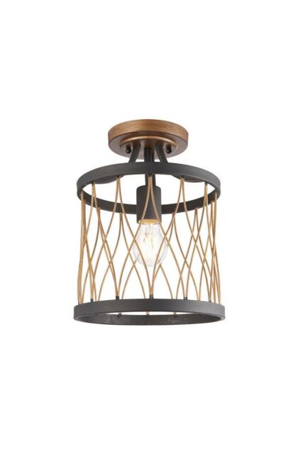 Netlighting Heston 1 Light Flush Ceiling Light Matt Black Rustic Bronze Effect E27 in Brown