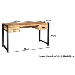 Indian Hub Cosmo Industrial Desk - Solid Mango Wood - L60 x W151 x H77 cm in Brown - thumbnail 3