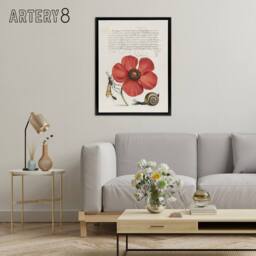 "Artery8 Poppy Snail & Crane Fly Calligraphy Framed Canvas Wall Art Print in White - Size: W12"" x H16""" - thumbnail 3
