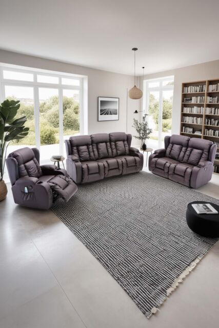 More4Homes Caesar Electric Recliner Bonded Leather 1+2+3 Seater Sofa Set in Brown - image 1