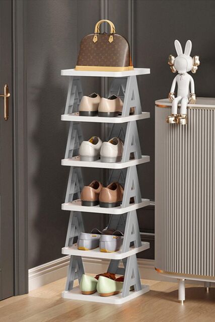 H&O Direct 6-Tier Folding Plastic Shoe Rack in Grey - image 1