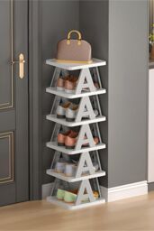 H&O Direct 6-Tier Folding Plastic Shoe Rack in Grey - thumbnail 2