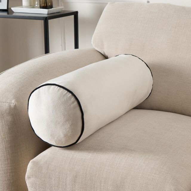OHS Bolster Cushion Matte Velvet Filled Bedroom Sofa Plump Decorative Scatter Pillow in Cream - image 1