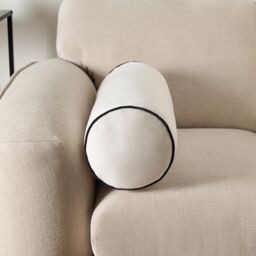 OHS Bolster Cushion Matte Velvet Filled Bedroom Sofa Plump Decorative Scatter Pillow in Cream - thumbnail 2