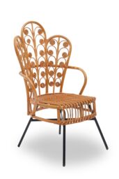 Orsina Brown Natural Rattan Scalloped Back Chair, High Back Rattan Lounge Chair, Outdoor Rattan Chair for Garden - thumbnail 1