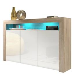 Mex Furniture LTD Sideboard Aether 155cm - Oak & White Gloss Doors & LED Lights - thumbnail 7