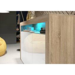 Mex Furniture LTD Sideboard Aether 155cm - Oak & White Gloss Doors & LED Lights - thumbnail 3