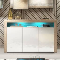 Mex Furniture LTD Sideboard Aether 155cm - Oak & White Gloss Doors & LED Lights - thumbnail 4