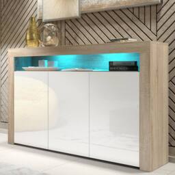 Mex Furniture LTD Sideboard Aether 155cm - Oak & White Gloss Doors & LED Lights