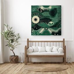 Warren Reed - Designer Abstract Green Moon Canvas - Size: w40 inch x h40 inch - thumbnail 3