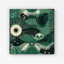 Warren Reed - Designer Abstract Green Moon Canvas - Size: w40 inch x h40 inch - thumbnail 1