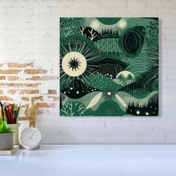 Warren Reed - Designer Abstract Green Moon Canvas - Size: w40 inch x h40 inch - thumbnail 2