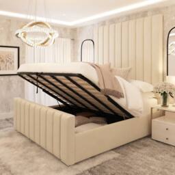 Bed Choices Kensington Luxury Panelled Ottoman Bed Frame with Gas Lift Storage in Cream - Size: Super King - thumbnail 5