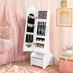 Costway Kids Jewelry Cabinet Standing Children Jewelry Organizer w/Drawer-White in White - thumbnail 5