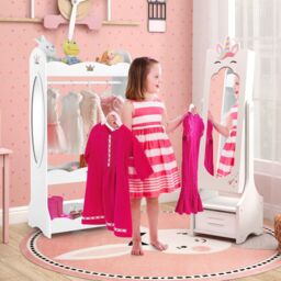 Costway Kids Jewelry Cabinet Standing Children Jewelry Organizer w/Drawer-White in White - thumbnail 2