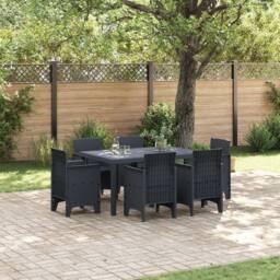 Berkfield Home 7 Piece Garden Dining Set Anthracite Poly Rattan in Grey - thumbnail 1