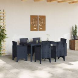 Berkfield Home 7 Piece Garden Dining Set Anthracite Poly Rattan in Grey - thumbnail 3