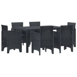 Berkfield Home 7 Piece Garden Dining Set Anthracite Poly Rattan in Grey - thumbnail 2