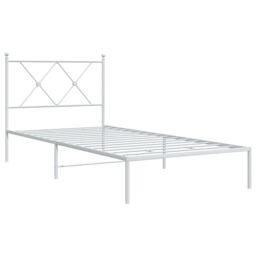 Berkfield Home Metal Bed Frame without Mattress with Headboard White 90x200cm - Size: 90x200 cm - thumbnail 3