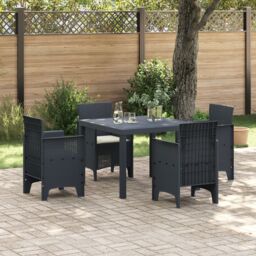 Berkfield Home 5 Piece Garden Dining Set with Cushions Anthracite Poly Rattan - thumbnail 1