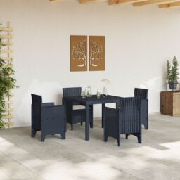 Berkfield Home 5 Piece Garden Dining Set with Cushions Anthracite Poly Rattan - thumbnail 3