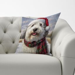 Warren Reed - Designer Christmas Old English Sheepdog Cushion in White - Size: 60 cm x 60 cm - thumbnail 3