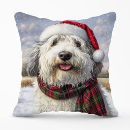 Warren Reed - Designer Christmas Old English Sheepdog Cushion in White - Size: 60 cm x 60 cm - thumbnail 1