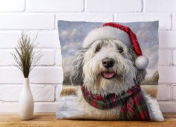 Warren Reed - Designer Christmas Old English Sheepdog Cushion in White - Size: 60 cm x 60 cm - thumbnail 2